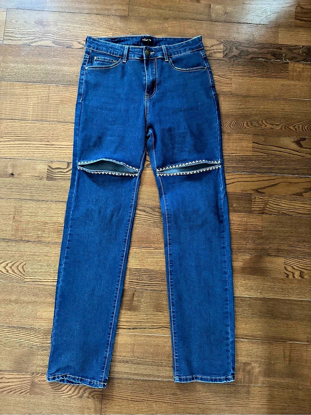 bebe The Bling Slit Jean boot cut Jeans Blue Waist 29 Size 8